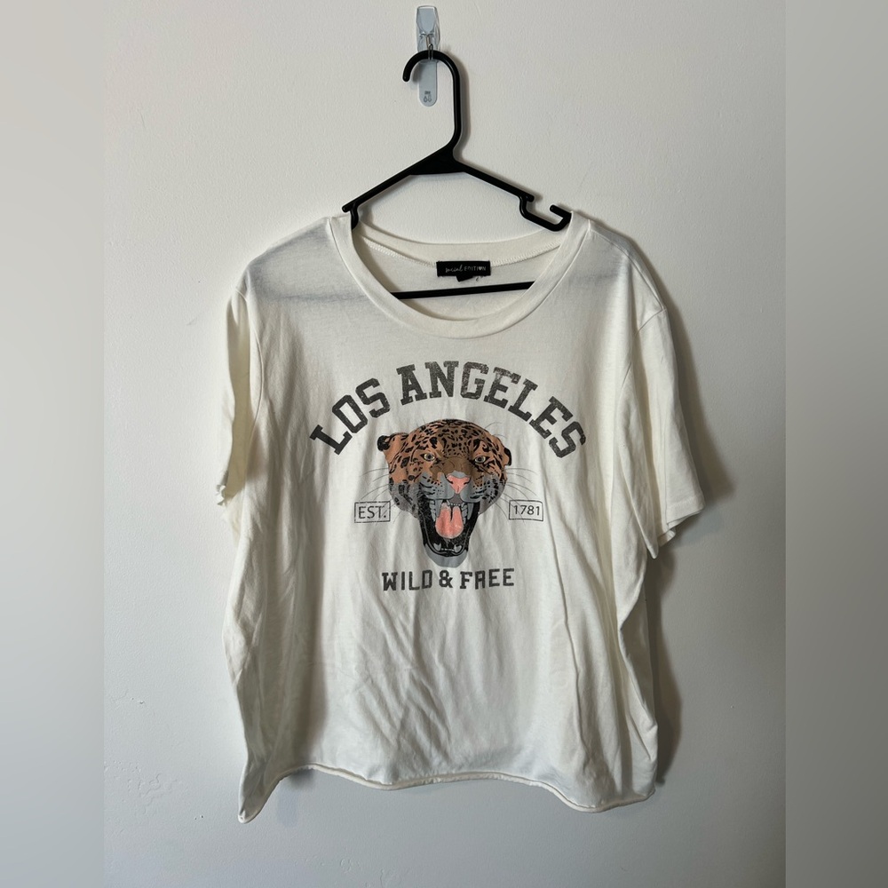 Social Edition panther oversize cropped tee cream color plus size 3X